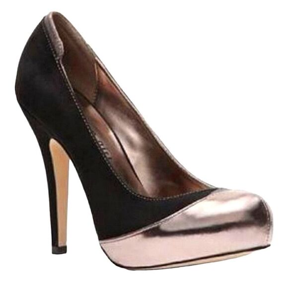 Steve Madden Flirrt Platform Black Grey & Metallic Colorblock Pumps Heels - Picture 1 of 12